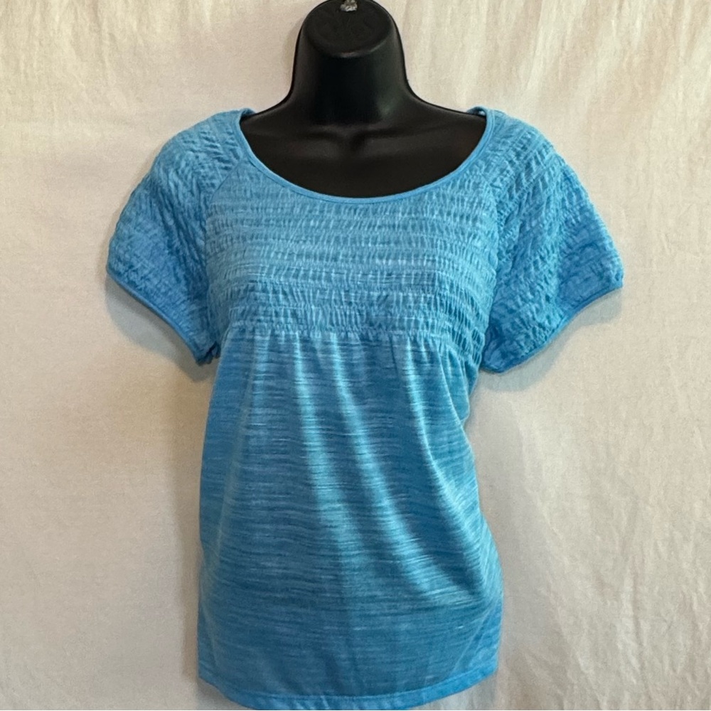 G-19 New Directions Teal Blue‎ & White Short Sleeve Pullover Blouse Size XLP